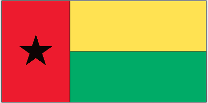 Guinea-Bissau flag sticker with red field, black star, and yellow-green stripes