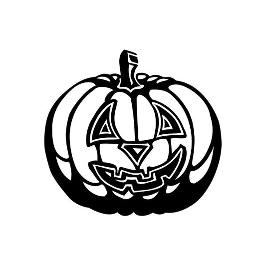 Stylized jack-o’-lantern pumpkin vinyl window decal sticker, black and white carved face
