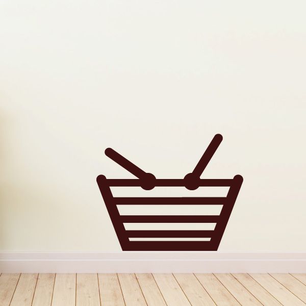 Handheld shopping basket decal: burgundy striped basket outline