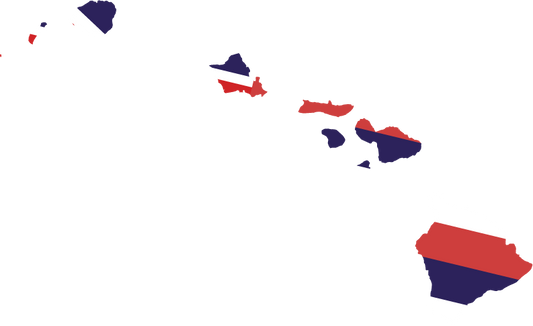 Hawaii state flag map sticker with red, white, and blue stripes