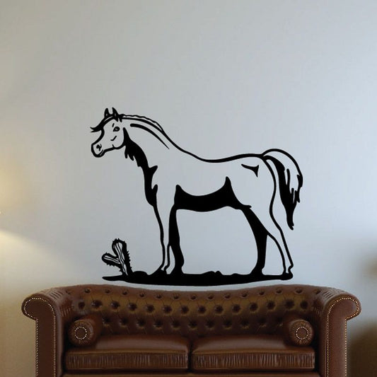 Horse wall decal, black outline horse silhouette with mane and tail