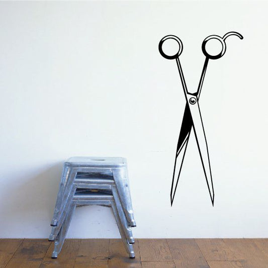Black scissors wall decal with arched handles and open blades