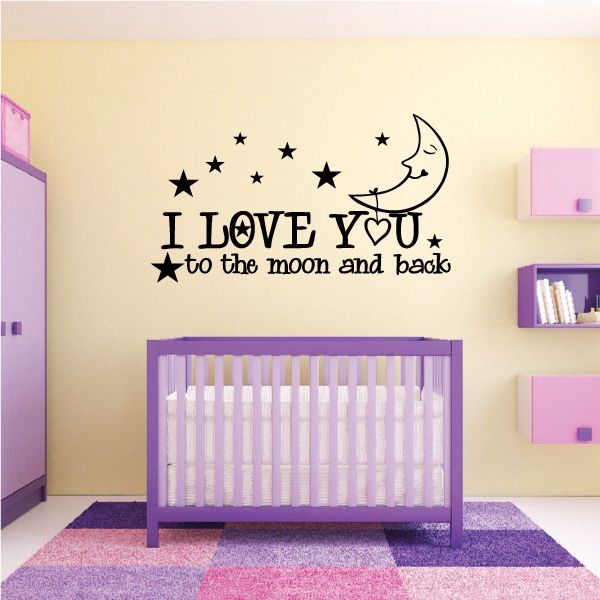 Wall decal with crescent moon, stars, and 'I LOVE YOU to the moon and back'