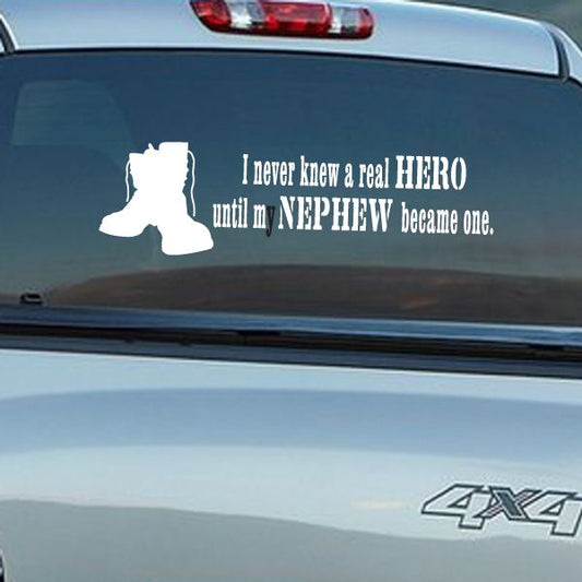 White soldier silhouette with quote car window decal