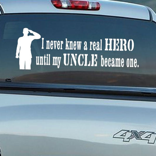 Soldier hero quote window decal with soldier silhouette and bold HERO text