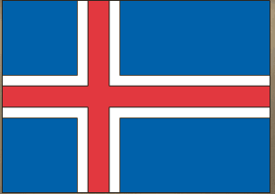Iceland flag sticker with blue cross and red outline on a white border