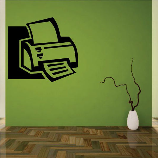 Wall decal featuring a black ink jet printer icon with paper coming out