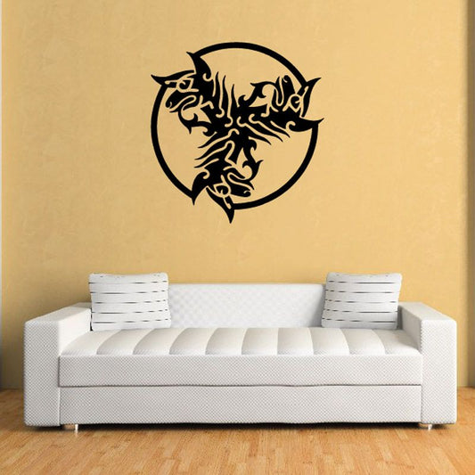 Black interlocking goat head circle decal with decorative flames-style details