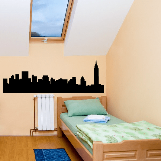 Interurban skyline wall decal with black city silhouette