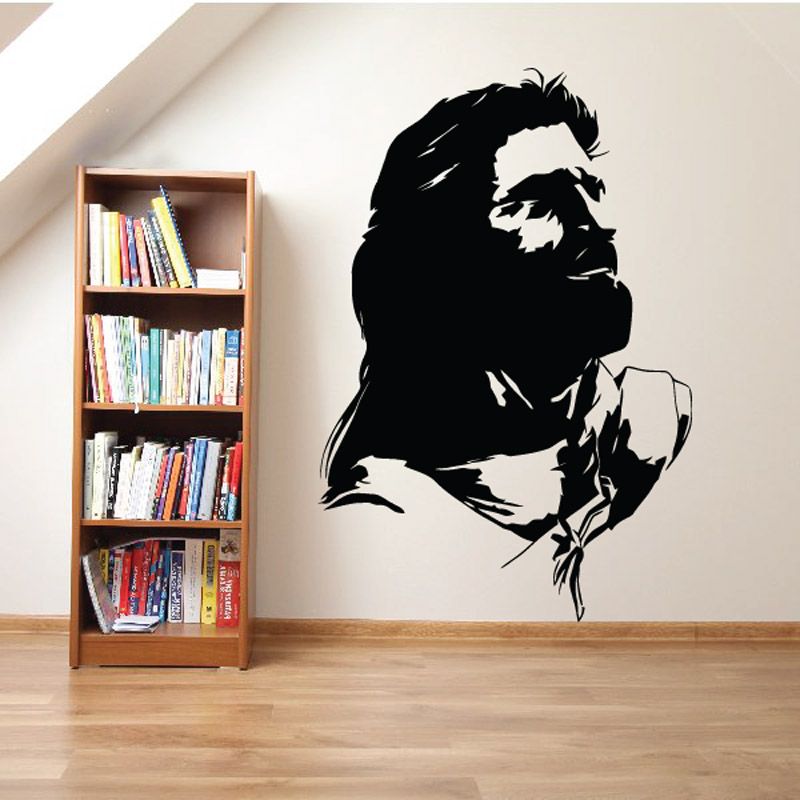Jesus looking up wall decal, black silhouette portrait