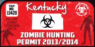 Zombie hunting permit sticker with red warning graphic and biohazard symbol