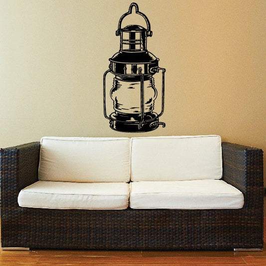 Lantern wall decal, black vintage lantern line art for vinyl sticker on wall