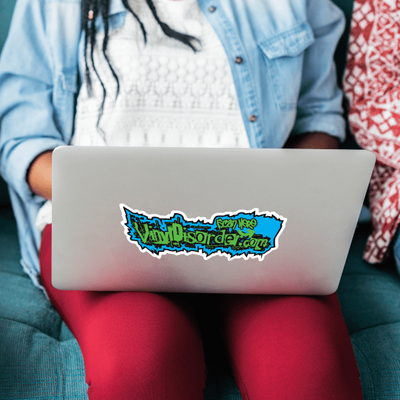 A variety of colorful laptop stickers on a white background