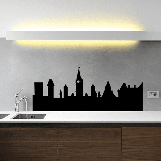 London England skyline wall decal, black city silhouette with tower clock