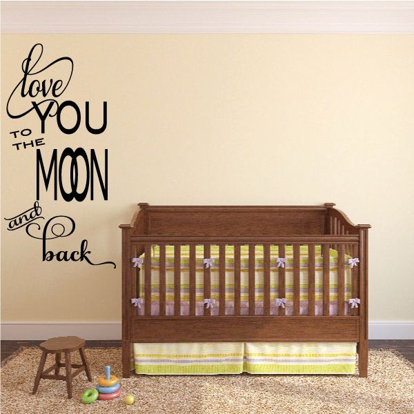 Vertical wall decal with 'Love you to the Moon and back' lettering