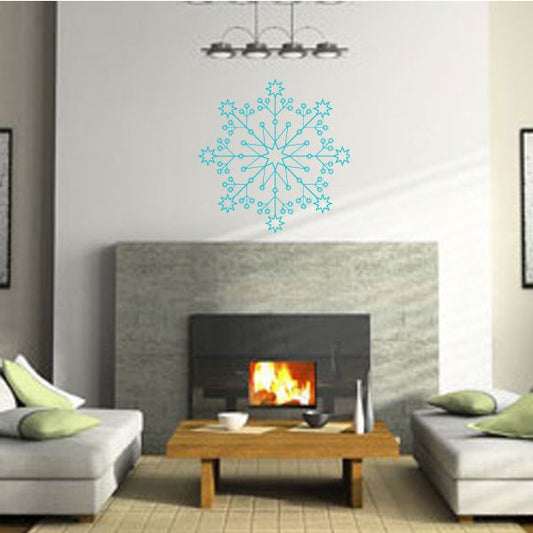 Blue snowflake wall decal with delicate dot-and-line pattern