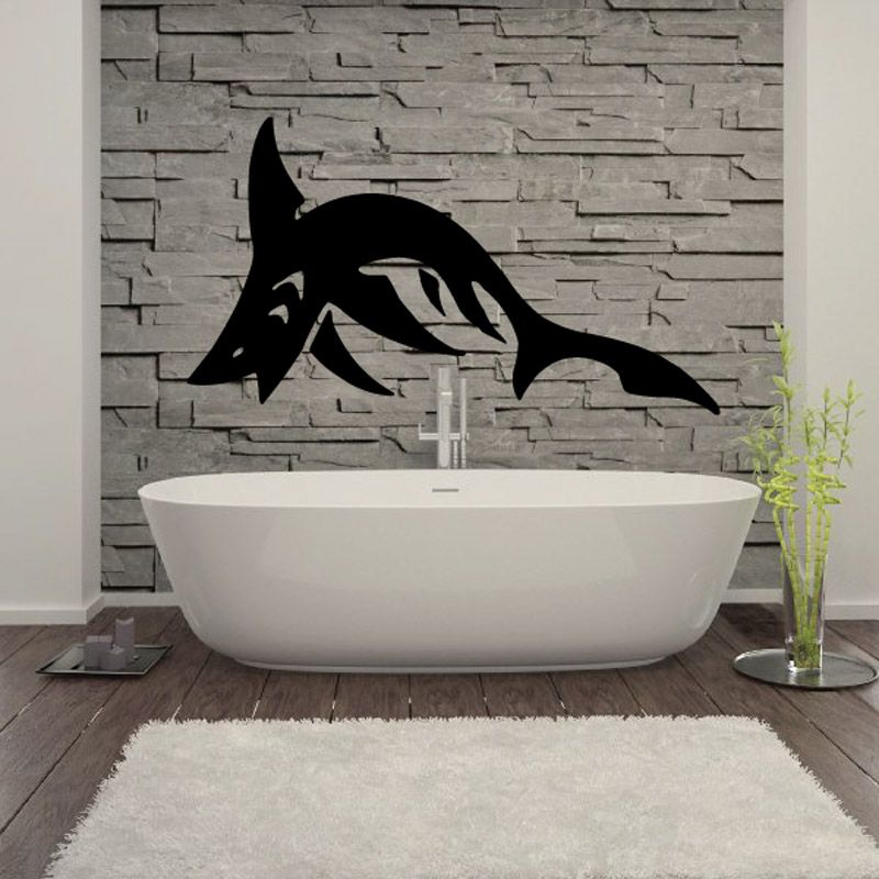Black shark attack wall decal with open mouth and sweeping fins