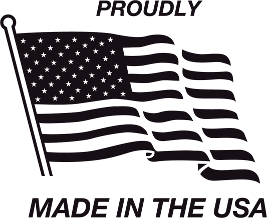Proudly made in the USA decal with waving flag and bold text