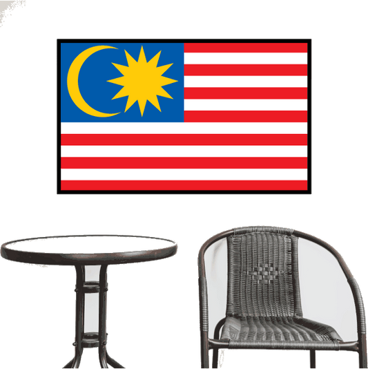 Rectangular Malaysia flag sticker with blue field, yellow crescent and star, red-white stripes