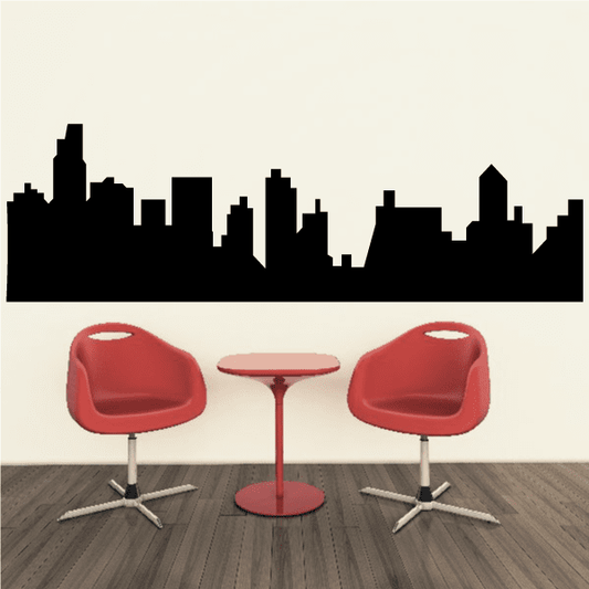Metropolitan area skyline decal with black city silhouette