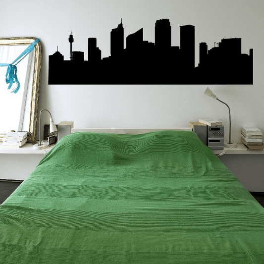 Black skyline wall decal with Midtown city silhouette and skyscraper shapes