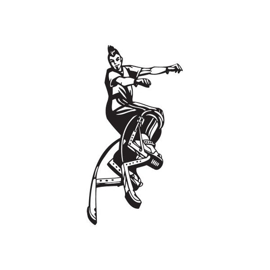 Mohawk stilts decal, black silhouette of stilt-dancing figure