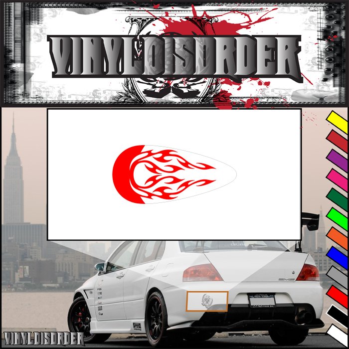 Red flame motorcycle tank vinyl decal on white backing
