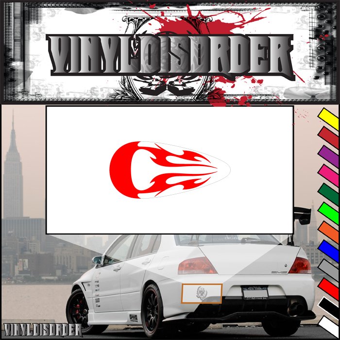 Motorcycle tank flames vinyl decal with red flame graphic on white