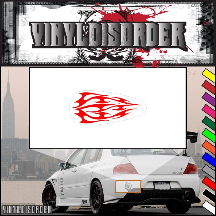 Motorcycle tank flames vinyl decal, red flame graphic on white backing