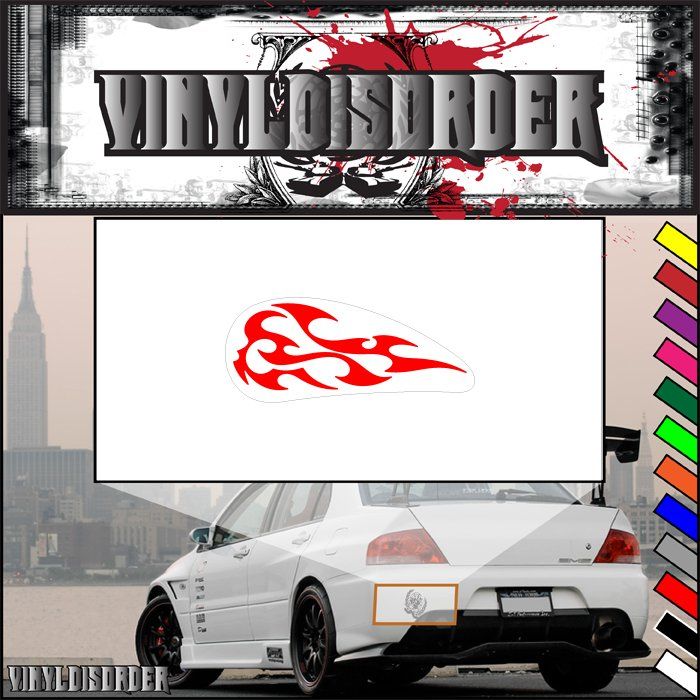 Motorcycle tank flames vinyl decal, red flame on white background