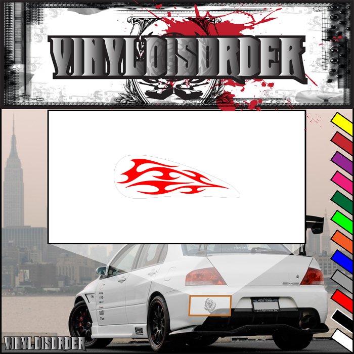 Motorcycle tank flames vinyl decal with red flame graphic on white backing