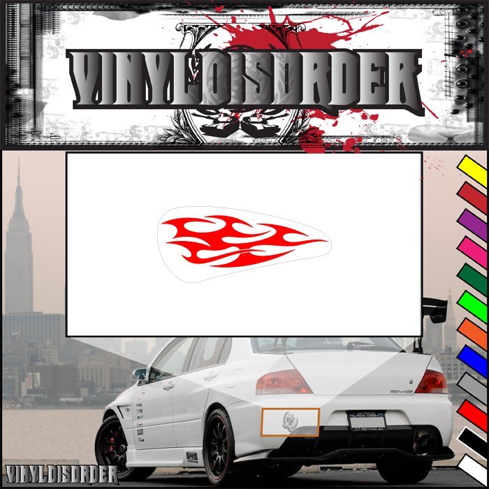 Flame vinyl decal: red flames in white oval shape