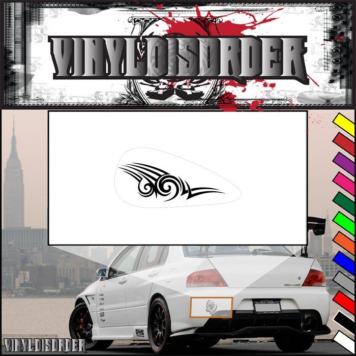 Vinyl decal featuring a black tribal swirl in an oval on a white background