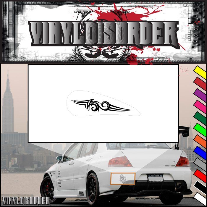 White vinyl decal with black tribal wing graphic in center, rectangular shape