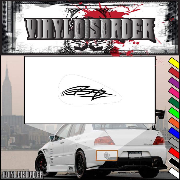 Vinyl motorcycle tribal decal, black tribal design on white oval