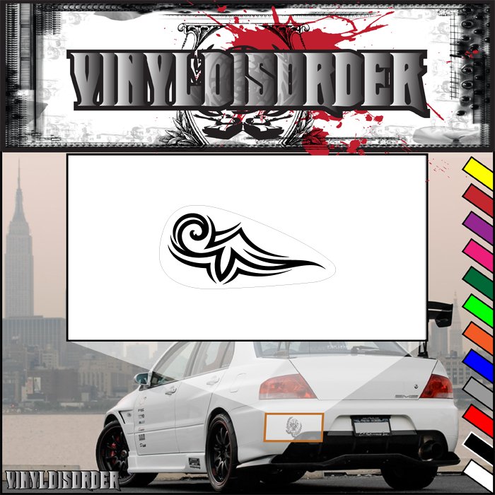 Motorcycle tribal tank vinyl decal: black winged emblem on white background