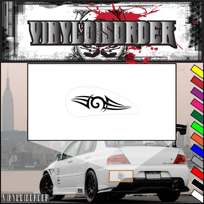 Motorcycle tribal vinyl decal with black graphic in oval, white background