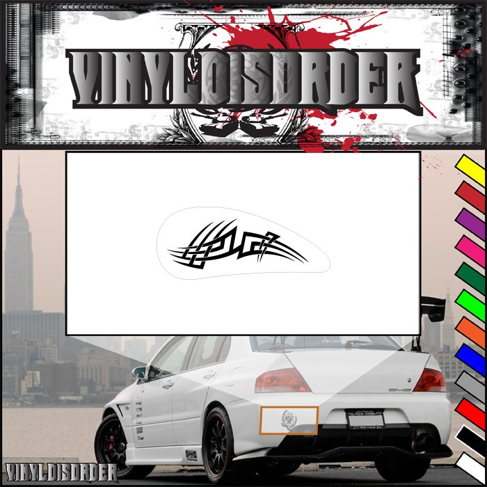 Vinyl tank decal with black tribal logo in an oval on a white backing
