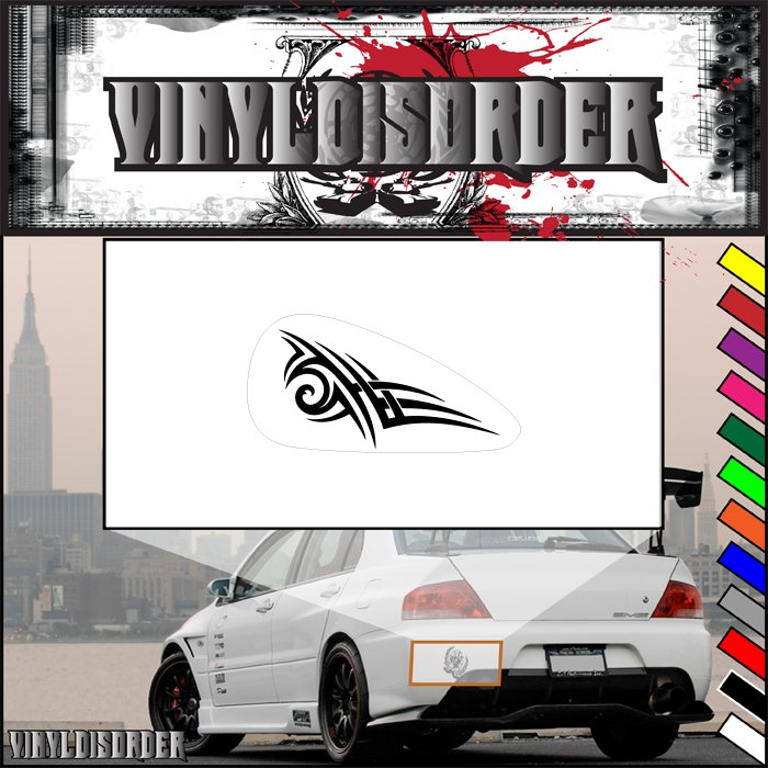 Motorcycle tribal tank vinyl decal, black and white flame motif on white backing