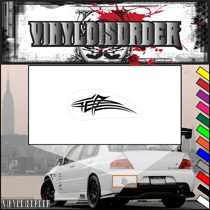 Motorcycle tribal vinyl decal, black graphic on white rectangular background