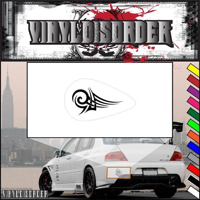 Black tribal eye motorcycle vinyl decal on white backing