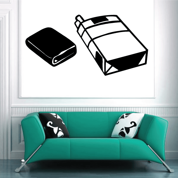 Black and white motorcycle wall decal with checkered tank detail