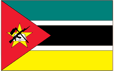 Mozambique flag sticker, rectangular design with red, green, yellow and black stripe