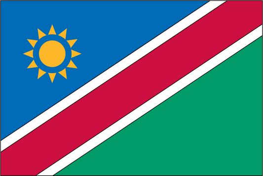 Namibia flag sticker: blue field, yellow sun, red stripe, green section