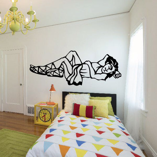 Napping deity wall decal, black outline of reclining cat figure