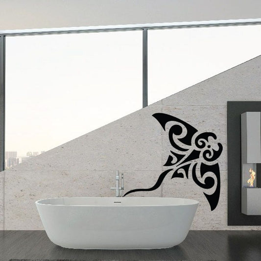 Native Style stingray wall decal, black tribal swirl design