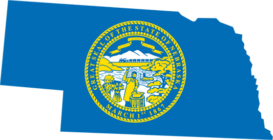 Nebraska state flag shape sticker with yellow circular state seal on blue
