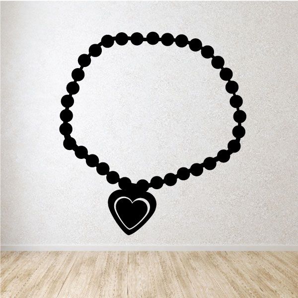 Black beaded necklace decal with heart charm pendant
