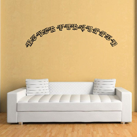 Vinyl wall decal with arched memorial text in dark lettering