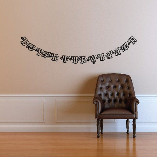 Memorial wall decal with arched decorative lettering, vinyl text design